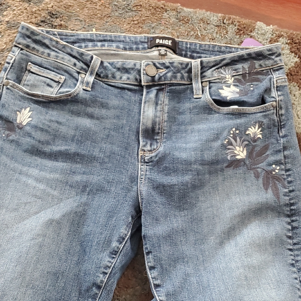 PAIGE Women's Denim Jeans with Floral Embroidery - Picture 1 of 6